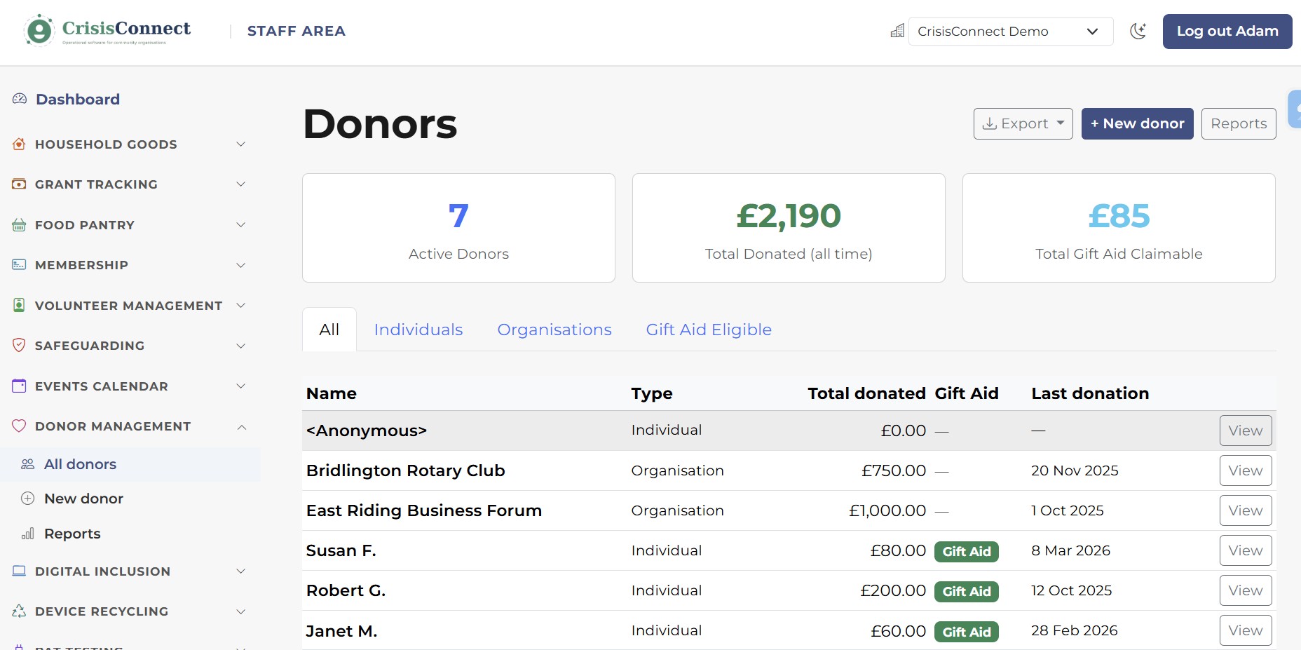 donorConnect in CrisisConnect